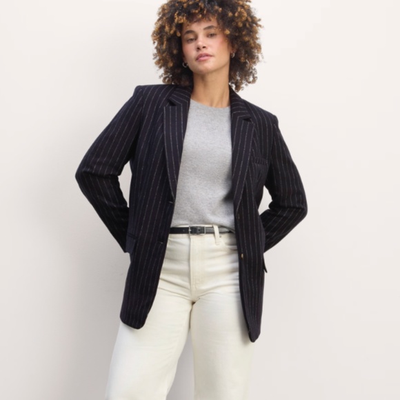 Everlane Oversized Wool Navy Pinstripe Blazer - Picture 2 of 4